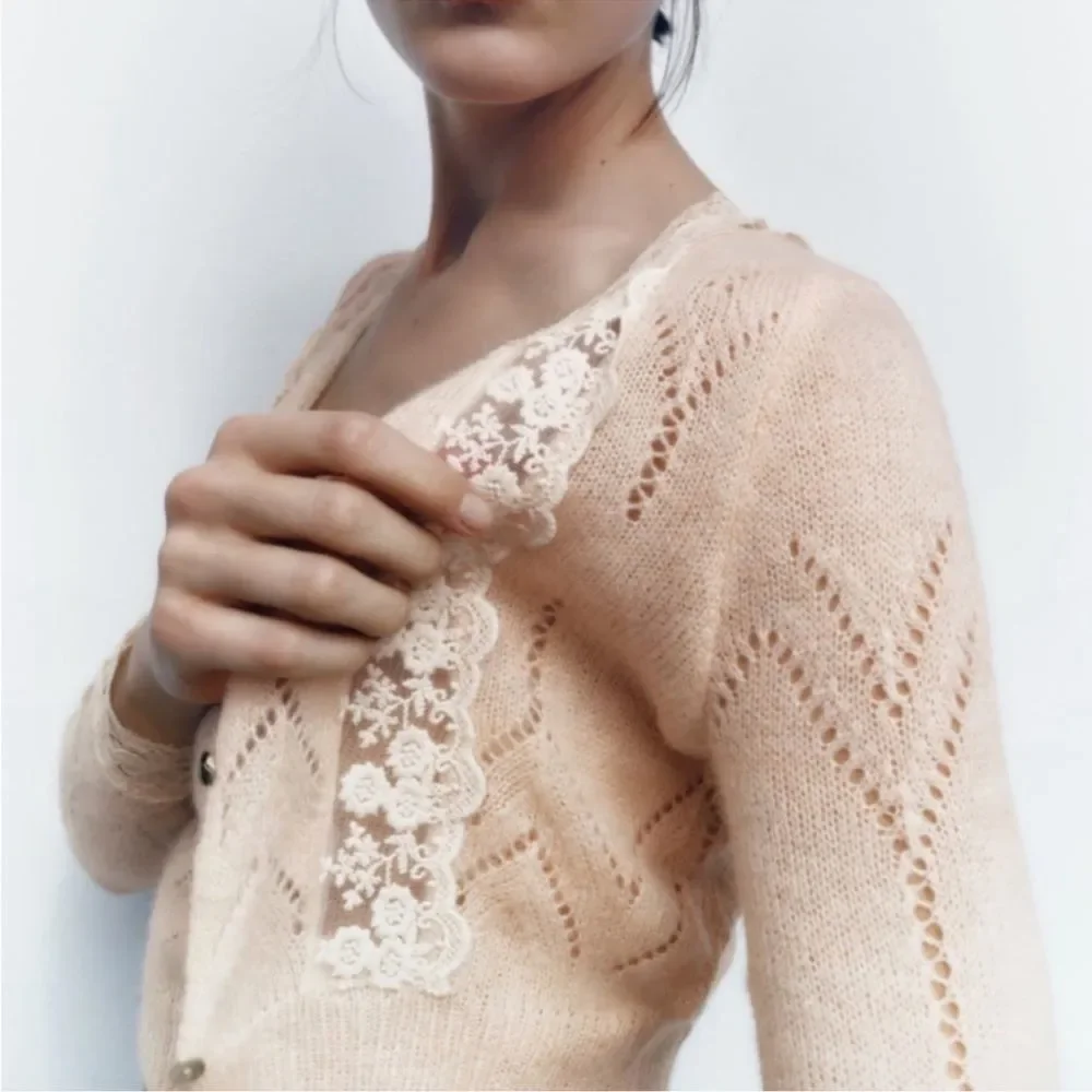 ZARA POINTELLE KNIT CARDIGAN WITH LACE - Picture 7 of 7